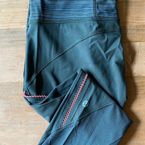 lululemon athletica Other - Lululemon Army green capri w/ bright coral stitch